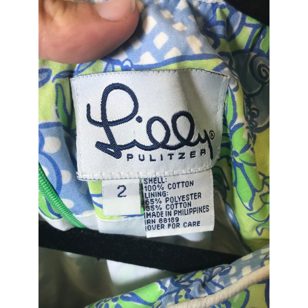 Lilly Pulitzer Green Blue Lobster Floral Print Cotton Shift Dress Womens Size 2 - Picture 3 of 4